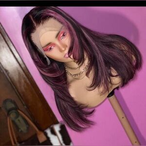 22 inch custom color highlighted purple frontal human hair wig